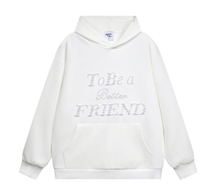 Sweat-shirt à capuche brodé « To Be A Better Friend », coupe ample, décontracté, unisexe, en polaire blanche, pour l'automne - Product Image 5