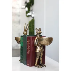 Figura de animal de latón: Zorro con tazón, chapado en oro, escultura decorativa para el hogar, artesanía de fundición. - Product Image 2