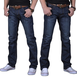 Custom Logo Men's High Quality Mid Waist Regular Plus Size Jeans High Street Button Fly Distressed Colored Wash - Product Image 1