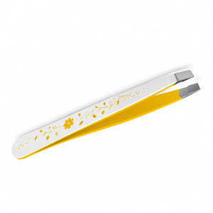 SHEARS BEAUTY แหนบถอนขนคิ้วสแตนเลส ปลายโค้ง/ปลายแหลม ดีไซน์ลายดอกไม้สีเหลืองทันสมัย ทนทาน เกรด A+ - Product Image 2