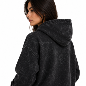 Sudadera con capucha para mujer, estilo vintage, lavado ácido, de algodón grueso, forro polar, OEM, ODM, marca privada, venta al por mayor, personalizada - Product Image 2