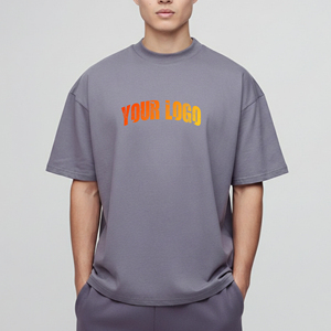 2026 New Men's Oversized Cotton T-Shirt Short Sleeve O-Neck Printed Letter <b>Logo</b> Front Casual Style Gray - Product Image 1