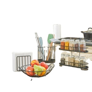 Armoire à épices à 3 niveaux en fer enduit de couleur noire, finition antirouille et durable, organisateur de rangement de cuisine polyvalent - Product Image 6