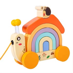 Tracteur à escargots en bois certifié par Wudly Jouet à tirer Rainbow Stacker Color Blocks pour les tout-petits de 1 an et plus Multicolore Activité pour enfants - Product Image 4