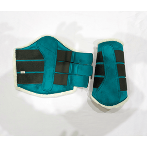 Protège-tendons en velours vert turquoise avec fourrure pour chevaux – Équipement d'équitation - Product Image 1