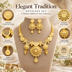 Floral Statement Pendant Necklace <b>Set</b> | 24K Gold Polish Brass Copper <b>Jewelry</b> | Traditional Indian <b>Bridal</b> Wedding Earrings <b>Set</b> - Product Image 5