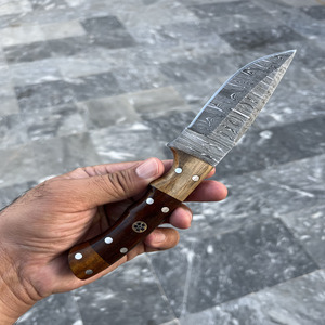 Cuchillo de caza de hoja fija de acero de Damasco hecho a mano Trend Blades con punta de clip, mango de madera y funda de cuero - Tamaños personalizados - Product Image 2