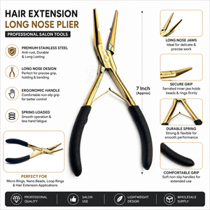 Alicate Profesional de 7 Pulgadas para Extensiones de Cabello, Acero Inoxidable, Punta Larga, Herramienta para Micro Anillos y Nano Beads - Product Image 1