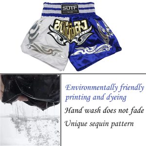 Pantalones Cortos de Muay Thai para Hombre, Estampado Satinado, Cintura Elástica, para Entrenamiento de Gimnasio, Kickboxing, Ligeros, Coloridos - Product Image 3