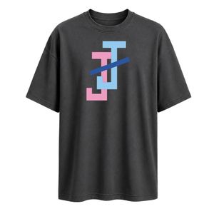 <b>Charcoal</b> Gray Short Sleeve Tee with JJ Embroidered Geometric Letter Logo and Coordinated Large Back Design Casual Streetwear - Product Image 1