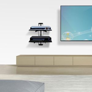 Étagère murale double à 2 niveaux en verre pour lecteurs DVD, décodeurs et accessoires TV - Product Image 3