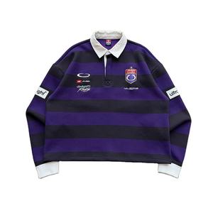 Camiseta de Rugby de Manga Larga con Diseño de Rayas Estampadas, 100% Algodón, Talla Grande, con Logotipo/Diseño Personalizado, Camiseta Polo de Punto para Hombre - Product Image 1