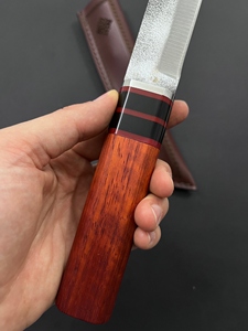 Cuchillo de Caza de Acero Forjado, Cuchillo Tanto de Hoja Fija con Mango de Madera de Paddock y Funda de Cuero, Cuchillo de Supervivencia para Exteriores - Product Image 3