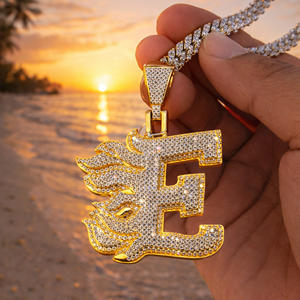 Pendentif initial en argent 925 et moissanite pour homme, style hip-hop, nouveau, unisexe, classique, punk rock, lettres de l'alphabet, pour tous les jours - Product Image 5