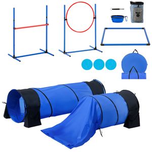 Set di 7 Ostacoli per Addestramento Cani con Barriere Regolabili, Pali per Intreccio, Tunnel, Anello per Salto, Box Pausa, Fischietto, Pieghevole - Product Image 1