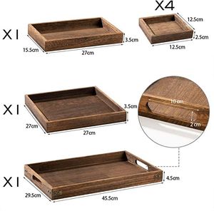 Plateau de service rustique en bois fait main avec poignées métalliques pour la décoration de la cuisine, de la salle à manger et de la table basse dans un style farmhouse. - Product Image 3
