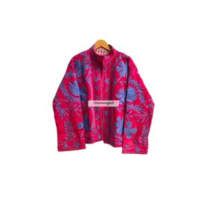 Chaqueta de terciopelo rosa al por mayor, chaqueta corta Suzani hecha a mano, abrigo con bordado floral, chaqueta boho hippie, chaqueta de fiesta para mujer - Product Image 1
