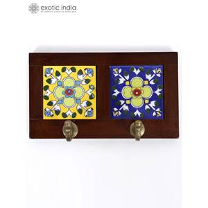 ตะขอติดผนังลายกระเบื้องคู่ดีไซน์เนอร์ทำจากทองเหลืองและไม้8 "ของตกแต่งบ้านสำหรับตกแต่งผนังผลิตในอินเดีย - Product Image 1