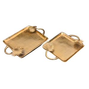Juego de bandejas de lujo de metal dorado con diseño calado y asas, bandejas decorativas para servir comida, bandejas de almacenamiento para el hogar y bar. - Product Image 4