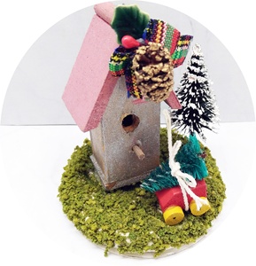 Maison de poupée Miniature 1:12 Accessoires de bricolage Miniature Merry Xmas Mini Bird House Pine Tree Dome with Base - Product Image 3