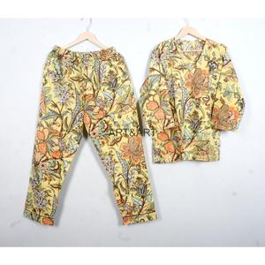 Conjunto de pijama de algodón con estampado floral para mujer, ropa de dormir informal de manga larga con cuello en V, pantalones hasta el tobillo, cintura elástica, temporada de primavera - Product Image 6
