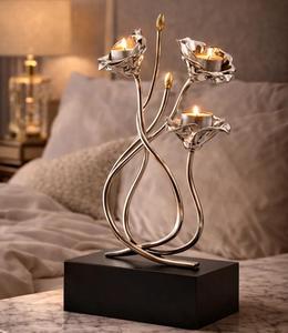 Metal Flower Candle Stand with Three <b>Tealight</b> Holders Heat Resistant Home Decoration - Product Image 1