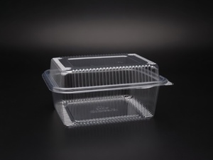 Boîte à charnière en PET recyclé éco-responsable transparente comme du cristal, capacité 2250 ML / 76 OZ, conteneur de boulangerie personnalisable, vente en gros - Product Image 4