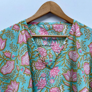 Kaftan en coton imprimé à la main en gros, robe de soirée pour femme, robe longue de plage en coton imprimé, tenue de soirée - Product Image 3