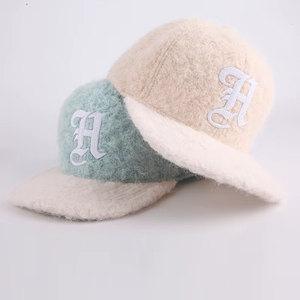 Unisex Wool <b>Snapback</b> <b>Cap</b> 6-Panel Embroidered Letter A Fleece Flat Brim Winter Casual Hat Adult 58-60CM - Product Image 3