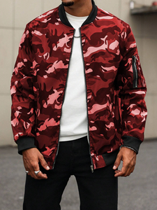 Blouson bomber camouflage rouge pour homme, fermeture éclair, coupe décontractée, coupe-vent, polyester, col rabattable, coupe régulière, style automne - Product Image 6