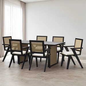 Modern Luxury Royal Commercial Restaurant Furniture High Quality Solid Teak Wood Dining <b>Table</b> 6 Rattan Chairs - Product Image 6