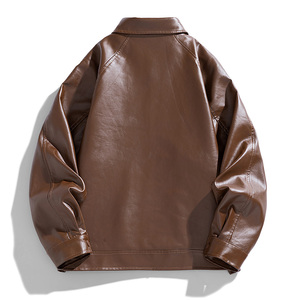 Chaquetas de Hombre de Alta Gama para Otoño e Invierno, Cuello Mao, Color Sólido, Cierre de Botón, Bolsillos, Estilo Casual, Holgadas, Manga Larga, de Cuero Genuino - Product Image 3