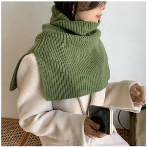 Ribbed Knit <b>Square</b> <b>Scarf</b> Women Winter Solid Color Neck Cover Daily Wear Black Coat Accessory - Product Image 4