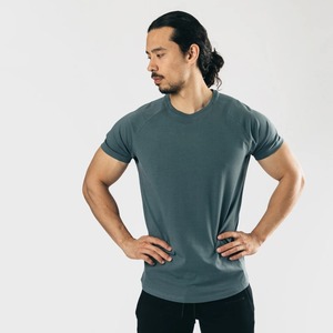 T-shirt à manches courtes pour homme, coupe ajustée, col rond, couleur unie, tissu jersey à séchage rapide, vêtements décontractés, gris - Product Image 2