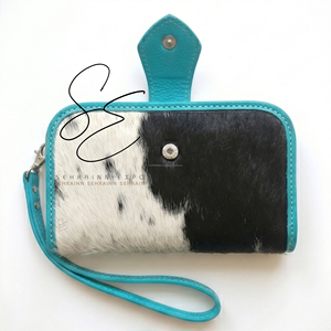 Turquoise Carved Genuine Leather <b>Wristlet</b> Women Western Cowgirl Style Zippered Clutch Hair On Hide Evening Purses Chic Wallets - Product Image 4