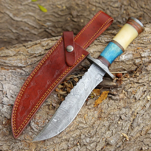 Cuchillo de caza LEGACY BLADES hecho a mano con hoja fija de acero de Damasco, punta caída, filo plano, mango de madera, grado industrial OEM - Product Image 6