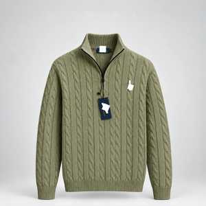 Suéter de punto trenzado de algodón grueso para hombre con cuello de punto y cremallera de un cuarto, ideal para uso casual de invierno en la oficina. - Product Image 3