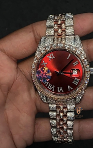Montre de luxe pour femme avec cadran rouge et diamants, bracelet en argent sterling, mouvement à quartz, affichage analogique, fermoir pliant - Product Image 2