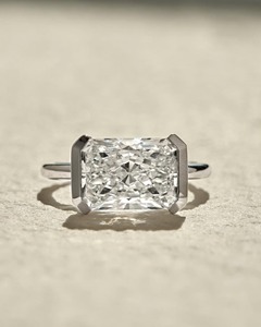 Radiant Diamond <b>Ring</b> 2.10CT Lab Grown Crushed <b>Ice</b> 14k Yellow Gold Solitaire Half Bezel 2MM Bypass Band IGI Certified <b>Ring</b> - Product Image 3