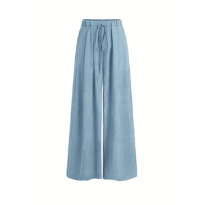 Elastic Waist Pleated Full Length <b>Black</b> Color Casual Fashion Long Pants <b>Trousers</b> for <b>Women</b> - Product Image 5