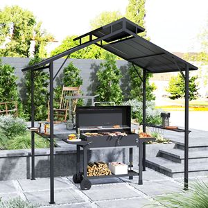 Gazebo con Tetto Rigido 8 x 5 Piedi, Doppio Tetto in Metallo, 2 Ripiani Laterali e 10 Ganci per Patio, Giardino, Prato, Terrazza - Product Image 2