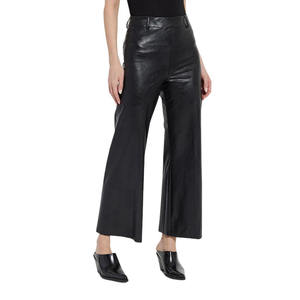 Pantalon large noir en similicuir PU taille haute, longueur cheville, devant plat, décontracté pour femme - Product Image 1