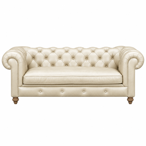 Ivory Genuine <b>Leather</b> Midcentury Modern Three Seat Sofa <b>Bed</b> with Tufted Back and Rolled Arms for Living Room Villa School - Product Image 6