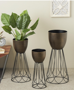 Grand pot de fleurs en métal de luxe avec support Pot de fleurs décoratif intérieur et extérieur pour la maison, le jardin et le bureau - Product Image 2