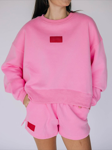 350G Women Regular Thickened Loose Long Sleeve Crewneck <b>Sweater</b> Custom Logo Sweatshirts Shorts Fleece Tracksuit - Product Image 3