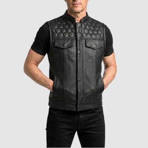 Wholesale Men Genuine <b>Leather</b> Winter Motorcycle <b>Vest</b> <b>Biker</b> Outerwear with Zipper Closure Front Logo - Product Image 1