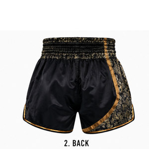 Pantalones Cortos de Muay Thai Negros de Lona de Alta Calidad para Hombre con Logotipo Personalizado, Pantalones Cortos Transpirables para MMA y Boxeo con Cierre de Cordón - Product Image 2