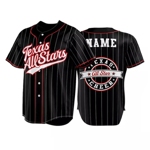 Maillot de softball pour homme à manches courtes, boutonné sur le devant, rayé bleu et blanc, en polyester respirant, pour toutes les saisons - Product Image 2