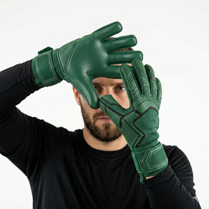 Green Leather Football Goalkeeper Gloves with Full Finger Protection and Adjustable Wrist Strap for Men Durable Soccer Gloves - Product Image 1