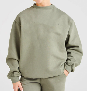 Sweat-shirt à col rond surdimensionné, couleur unie, en molleton, unisexe, décontracté, pour l'automne, vert, manches longues, coupe classique - Product Image 3